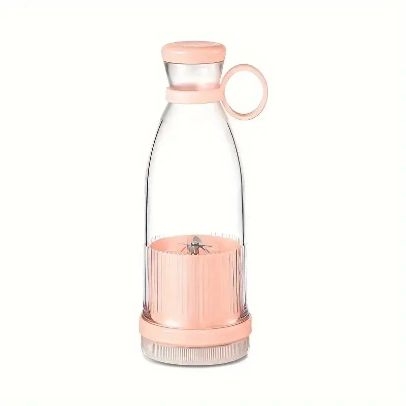 Clear water bottle with pink cap and base on a white background