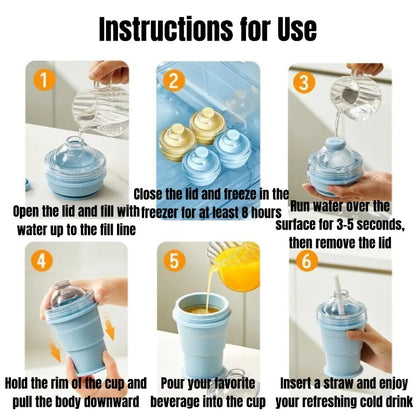 Step-by-step instructions for using a blue sippy cup with images and text.