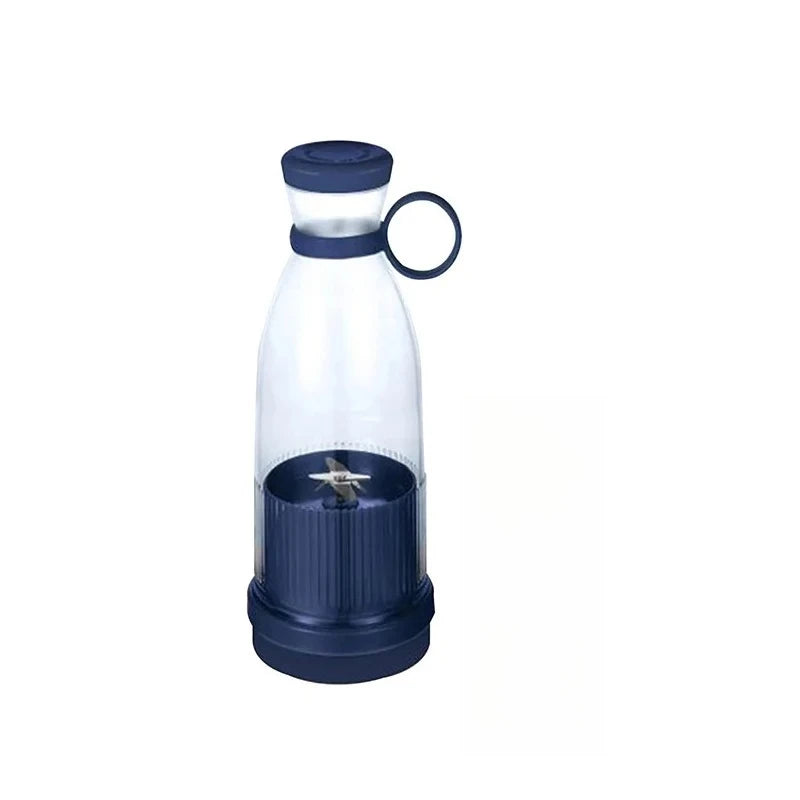 Clear water bottle with navy blue accents on a white background