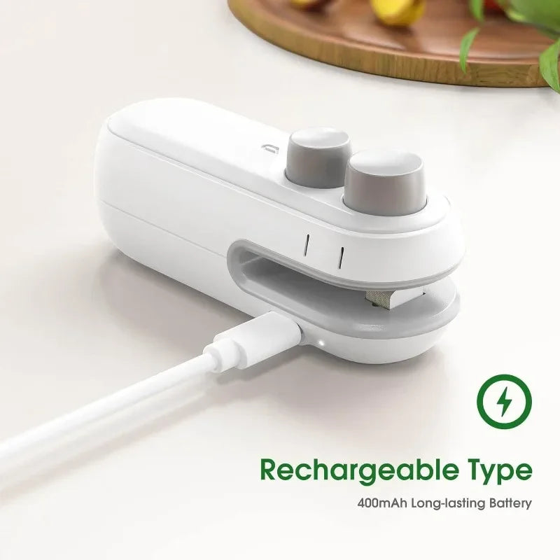 White electronic device with charging cable on a light surface, labeled 'Rechargeable Type'.